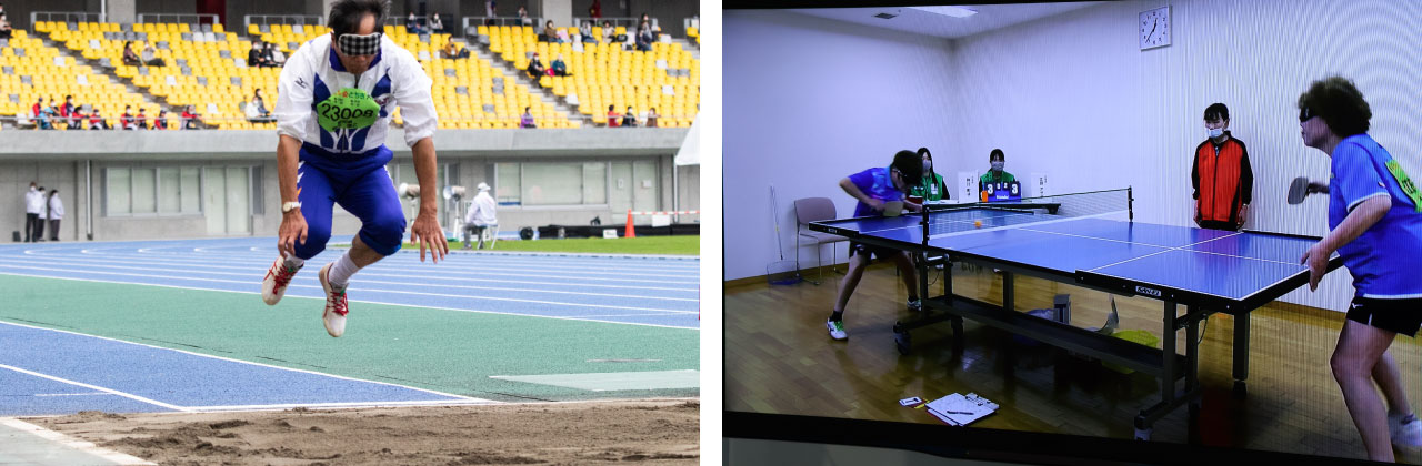 立ち幅跳び（左）とサウンドテーブルテニス（右）の競技風景：イメージ