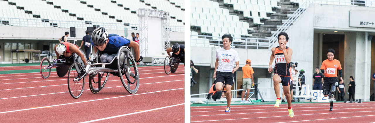 トラック競技＝100m（男女・立位・車いす）、1500m（男女・立位・車いす）、リレー（100m×4人）：イメージ