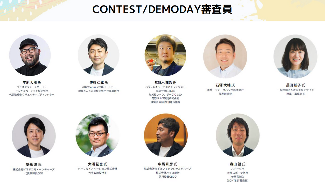 SOIP DEMODAYとSPORTS OPEN INNOVATION CONTEST 2025の審査員を紹介する画像